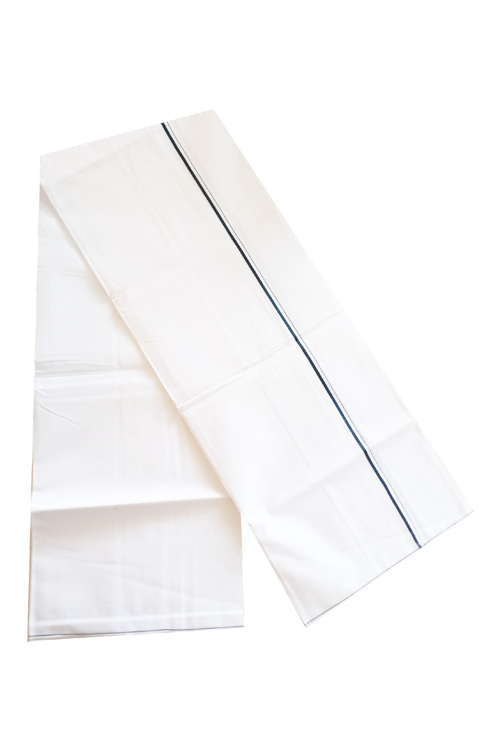 KaithariKada 100% Cotton PURE White Single Dhoti/Mundu - 1cm Dark Green Border