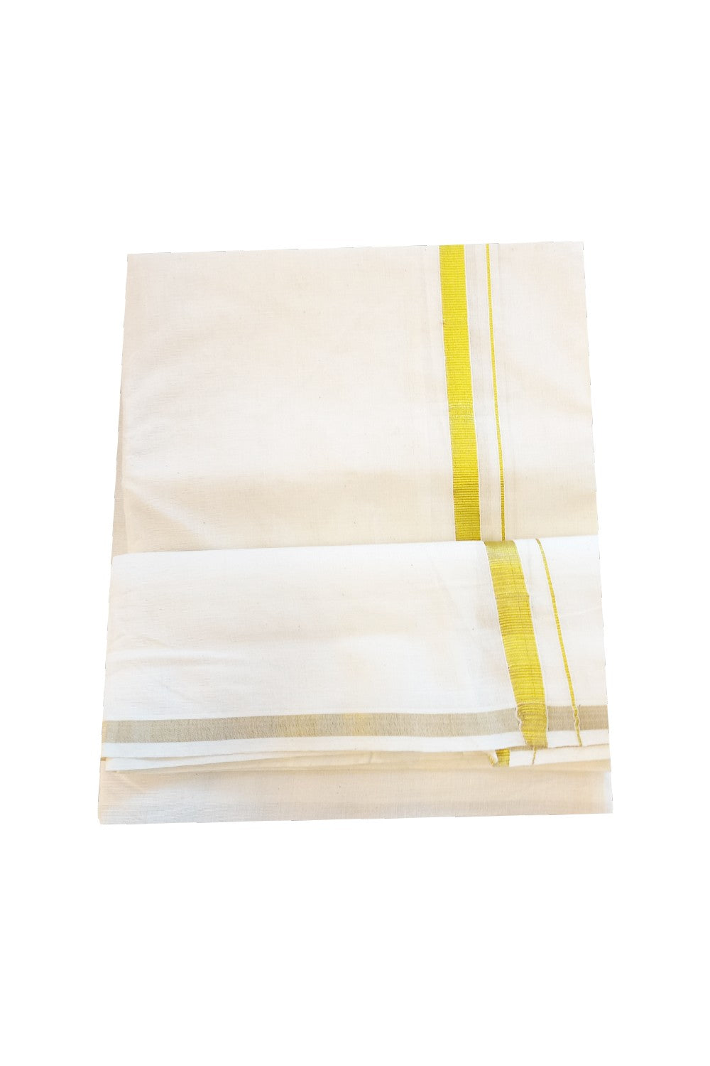 KaithariKada Balaramapuram 100% Cotton Off white (Unbleached) Double Dhoti/Mundu - 2.5 cm Kasavu