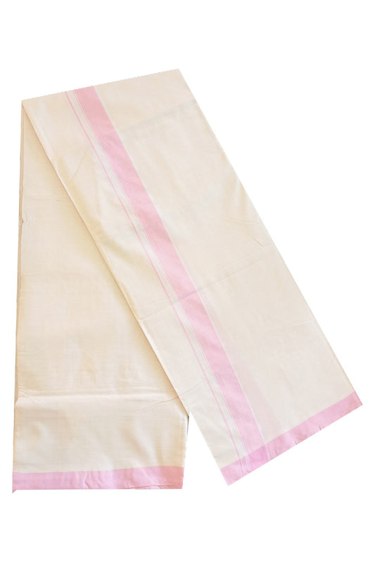 21% Discount!!! KaithariKada 100% Cotton Balaramapuram Handloom Off white (Unbleached) Double Dhoti/Mundu - 2 inch Pink Border