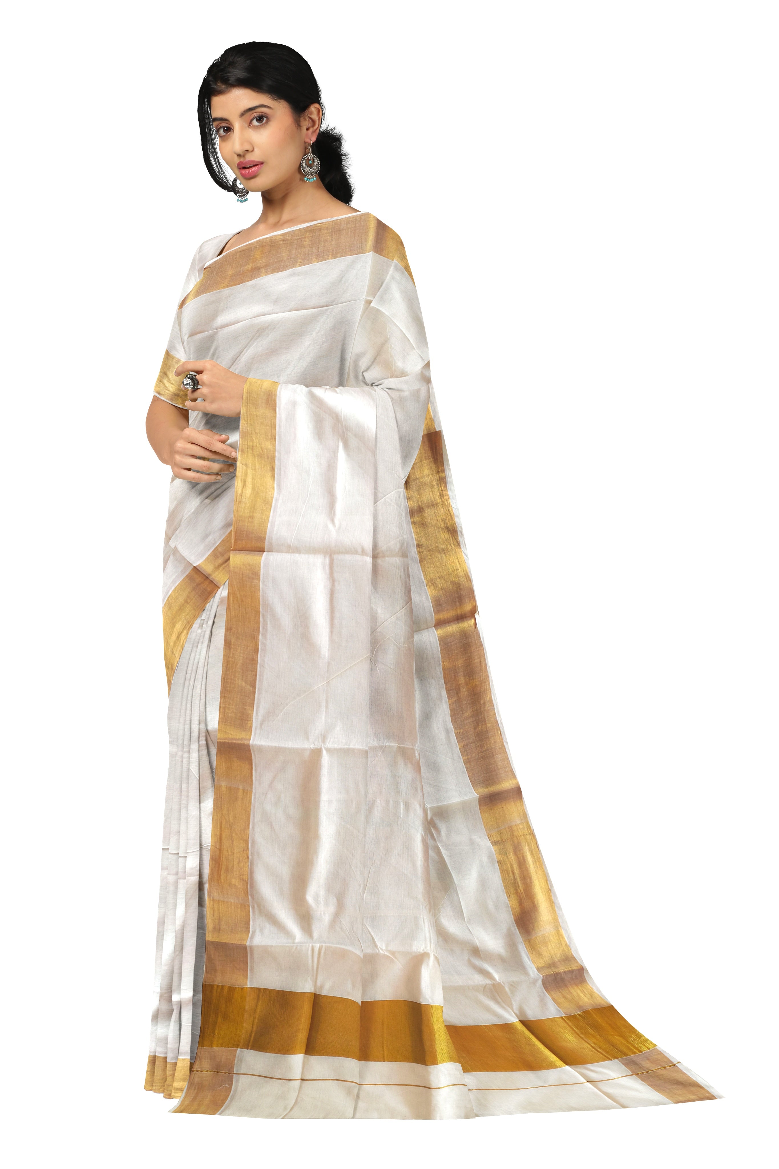 Light Cream Cotton Kerala Kasavu Saree with Blouse Online Shopping: SPN611  | Stylish sarees, Indian bridal fashion, Kasavu saree