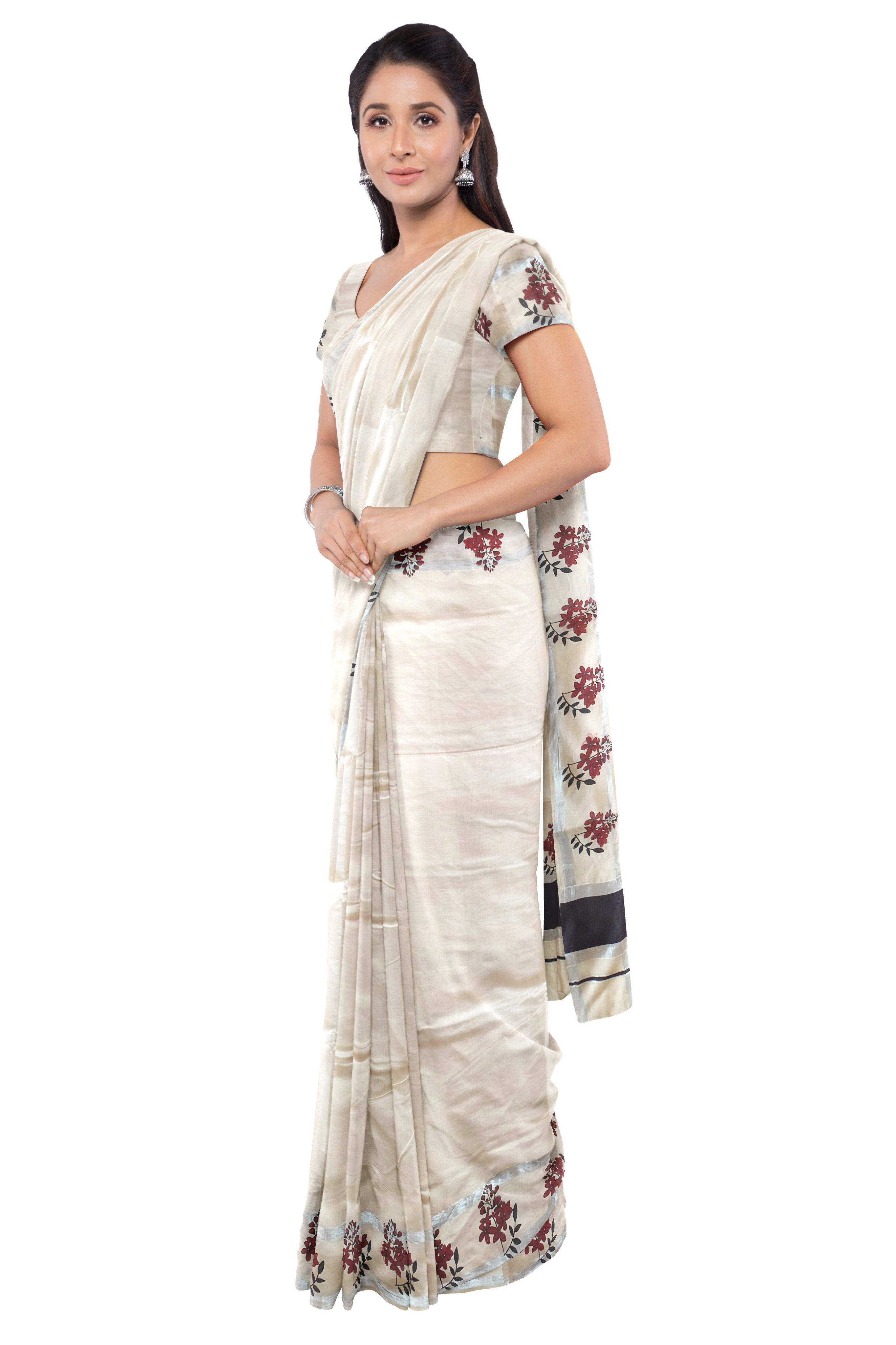 Kerala Kasavu Cotton silk sarees white color black border saree with blouse  pieces fancy party wear