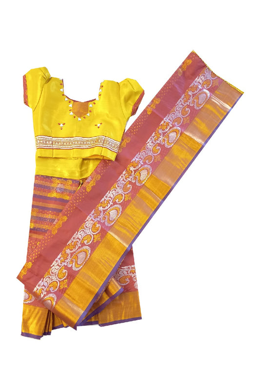 15% Discount Kaitharikada - Traditional South Indian Kids Saree- Gold & Brown colour saree - Size (22).