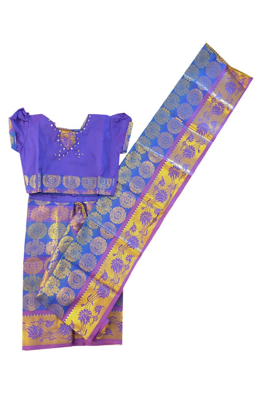 15% Discount Kaitharikada - Traditional South Indian Kids Saree- Blue & Violet colour saree - Size (24).