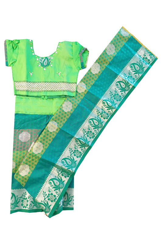 15% Discount Kaitharikada - Traditional South Indian Kids Saree- Green colour saree - Size (24).