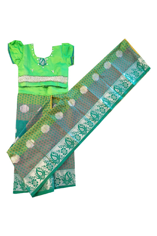 15% Discount Kaitharikada - Traditional South Indian Kids Saree- Green & Silver colour saree - Size (26).