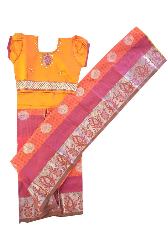 15% Discount Kaitharikada - Traditional South Indian Kids Saree- Orange & Silver colour saree - Size (26).