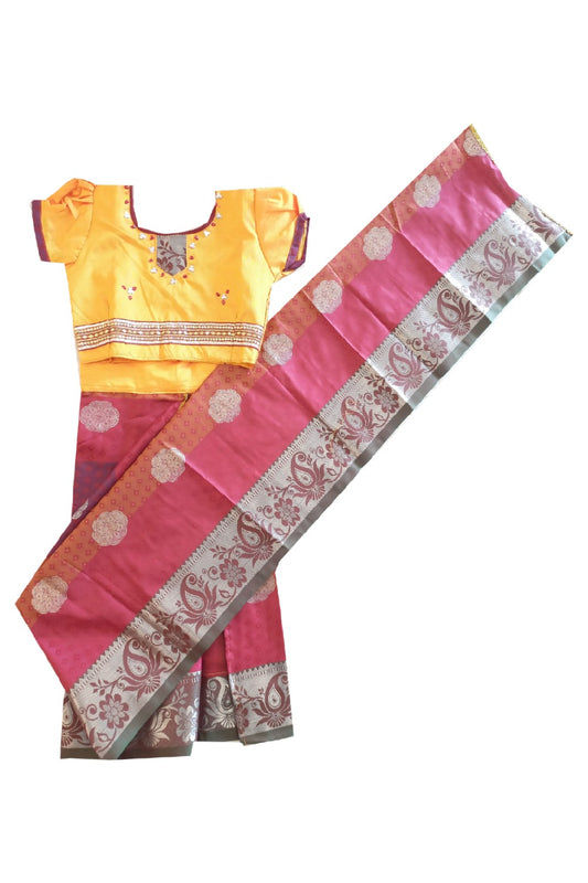 15% Discount Kaitharikada - Traditional South Indian Kids Saree- yellow & Brown colour saree - Size (26).