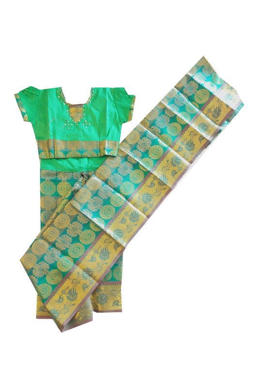 15% Discount Kaitharikada - Traditional South Indian Kids Saree- Gold & Green colour saree - Size (26).