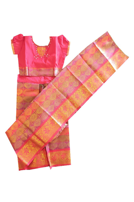 15% Discount Kaitharikada - Traditional South Indian Kids Saree- Gold & Red colour saree - Size (28).