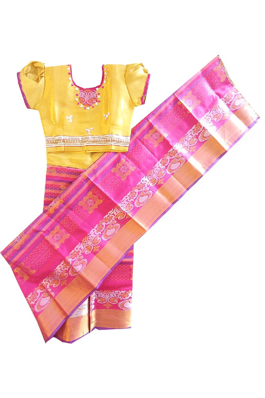 15% Discount Kaitharikada - Traditional South Indian Kids Saree- Gold & magenta colour saree - Size (30).