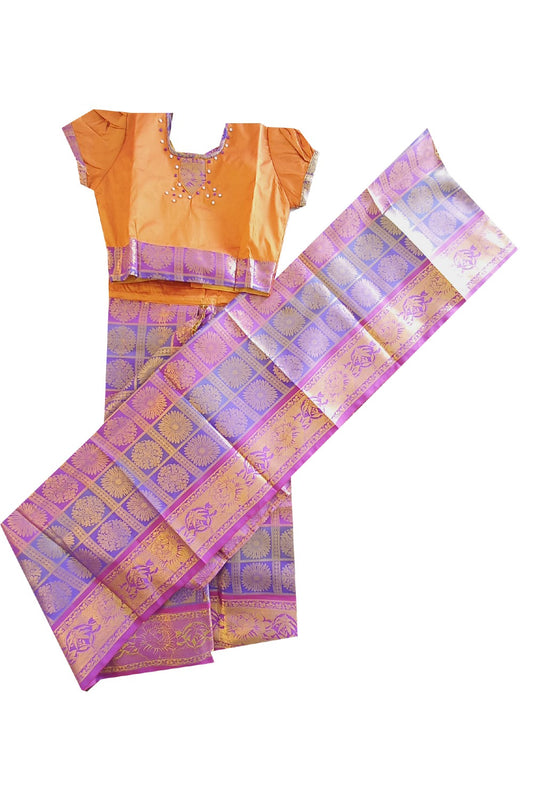 15% Discount Kaitharikada - Traditional South Indian Kids Saree- Orange & Violet colour saree - Size (30).