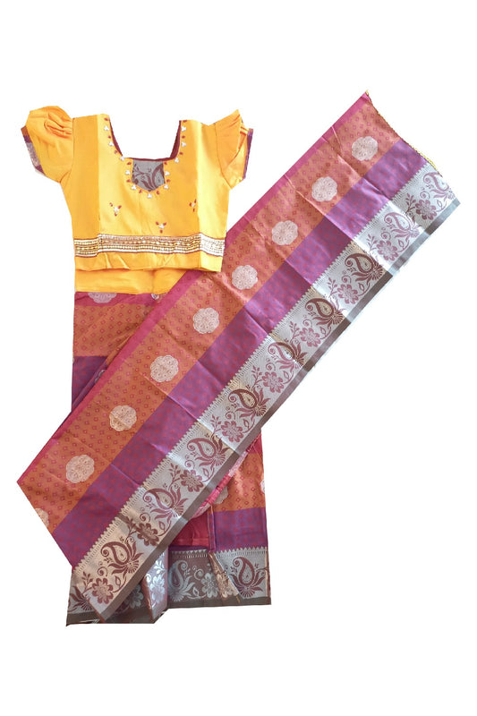 15% Discount Kaitharikada - Traditional South Indian Kids Saree- Orange & Brown colour saree - Size (30).