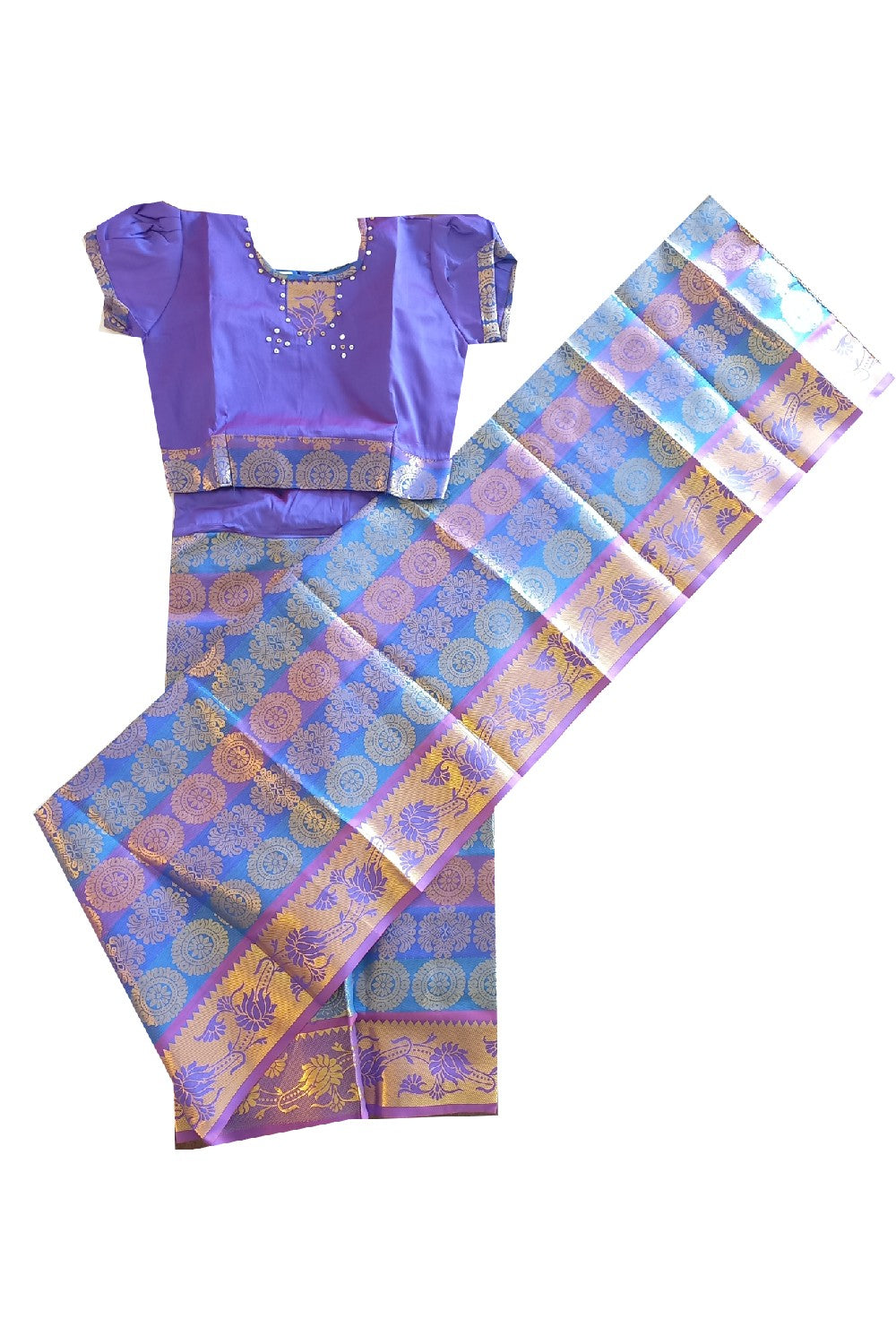 15% Discount Kaitharikada - Traditional South Indian Kids Saree- Blue colour saree - Size (32).